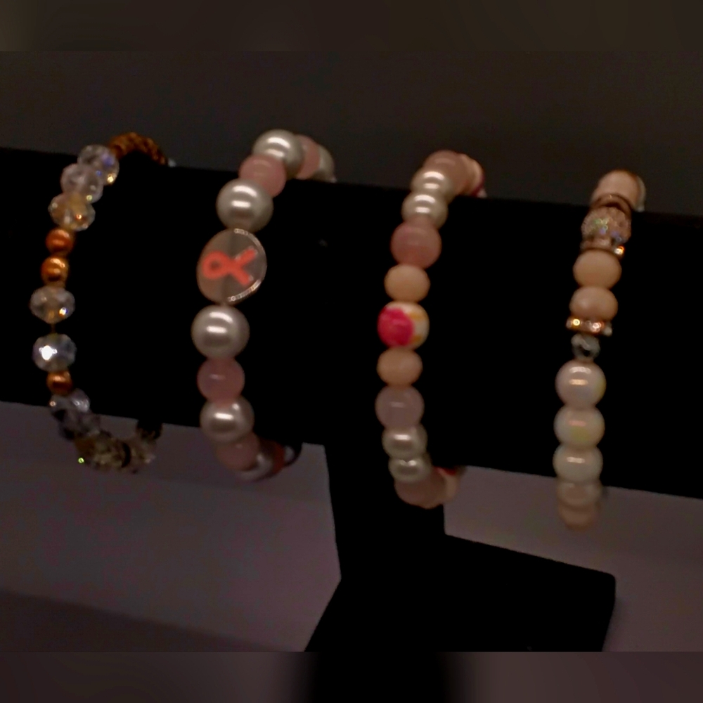 Elegant Pearl and Bead Bracelet Set- Cancer Supporter
